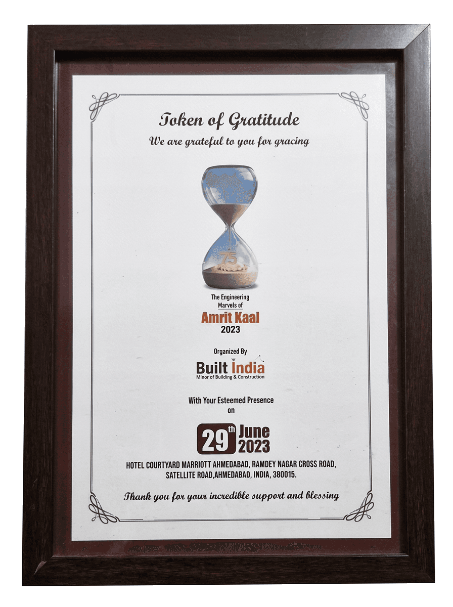 Certificate for The Engineering Marvels of Amrit Kaal 2023, Built India, Ahmedabad