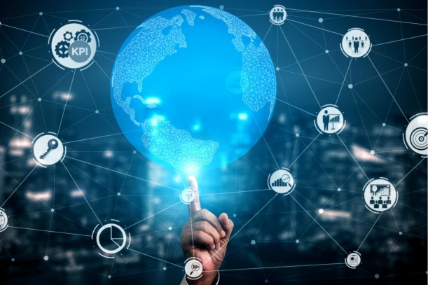 The image illustrates e-governance solutions that enhance transparency and accountability in public services.