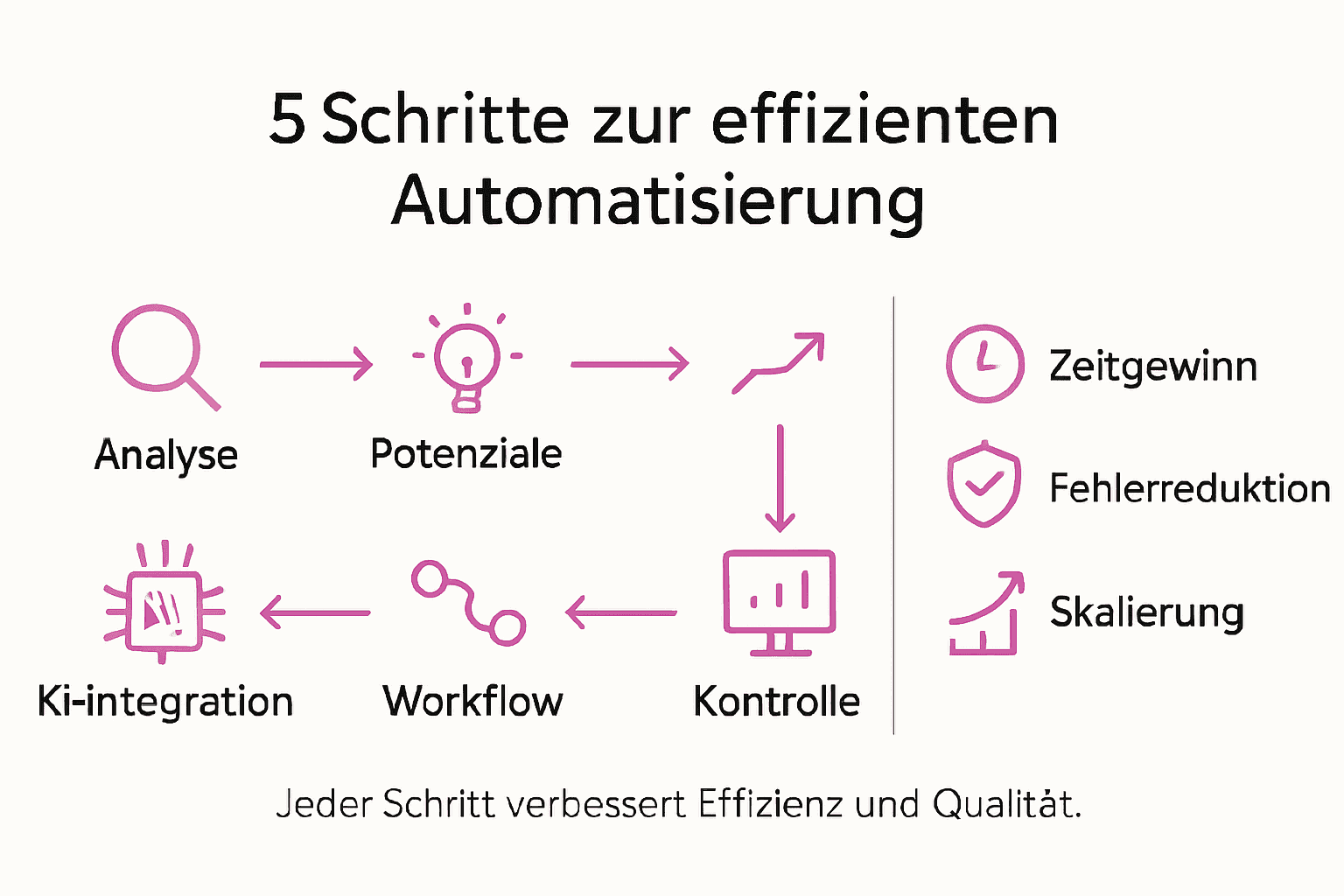 Grafische Darstellung der wichtigsten Schritte im Automatisierungsprozess und ihrer Vorteile auf einen Blick