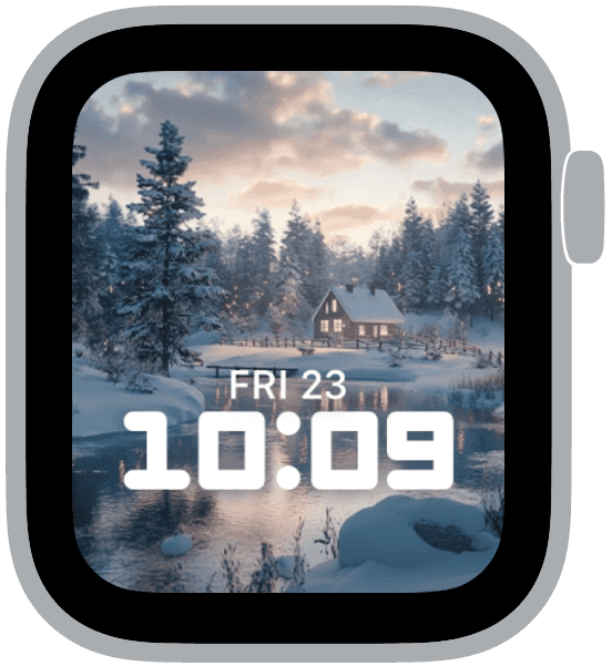 Winter Wonderland Apple Watch face with snowy blue and white design