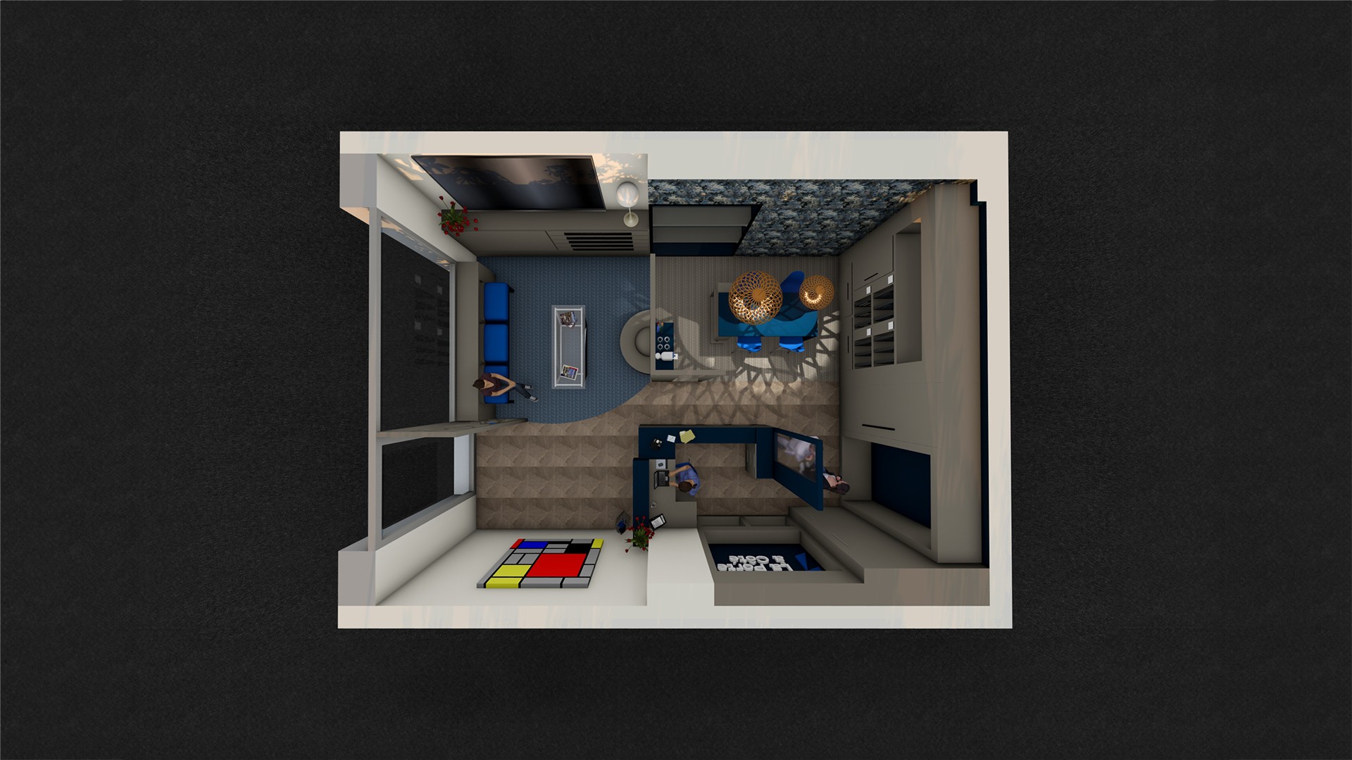 Vue de dessus de l'intérieur d'un showroom