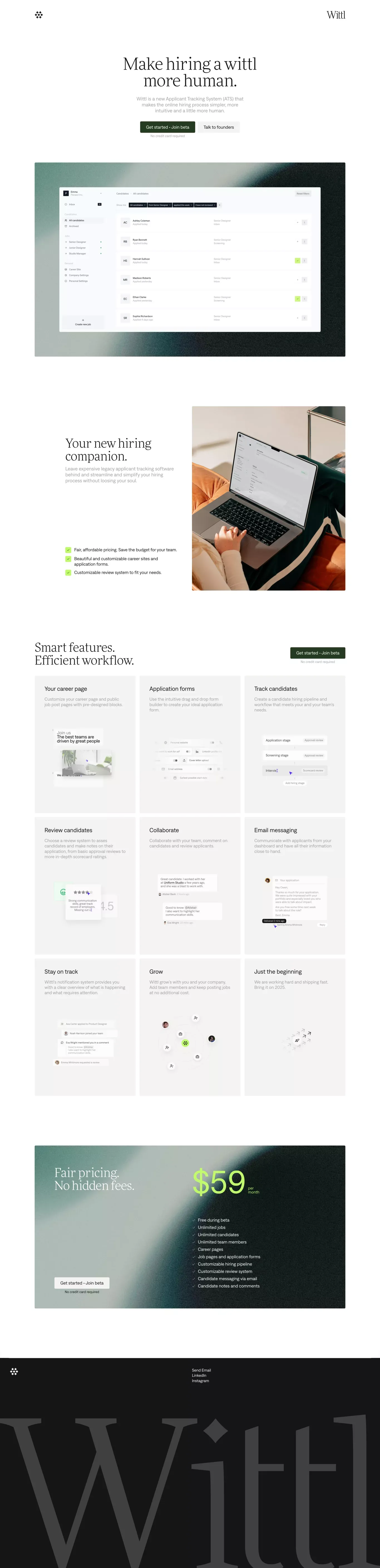Wittl landing page screenshot showcasing HR and Tech design