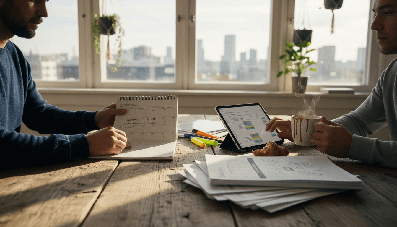 Das Team setzt sich zusammen, um den Redaktionsplan für die kommenden Wochen abzustimmen und gemeinsam Themen sowie Veröffentlichungszeiten zu koordinieren.
