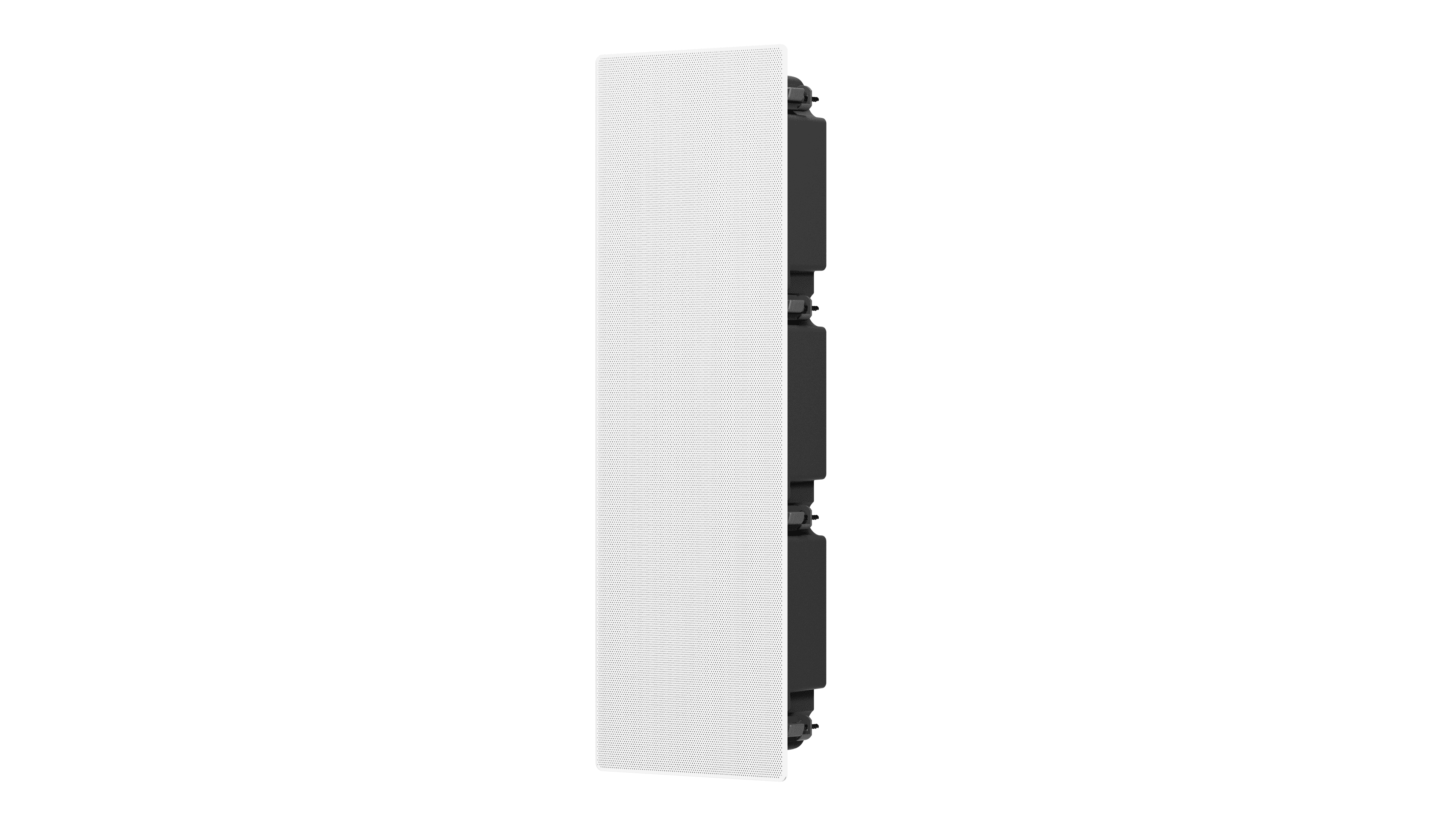 White in-wall speaker with black housing