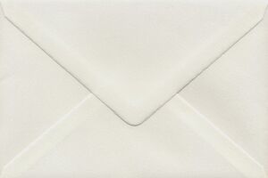 Top view of a clean, minimalist white cream envelope with a soft texture.