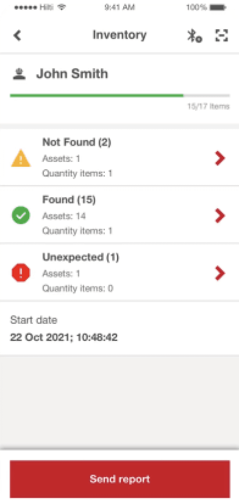 ON!Track - Mobile screenshot: Inventory