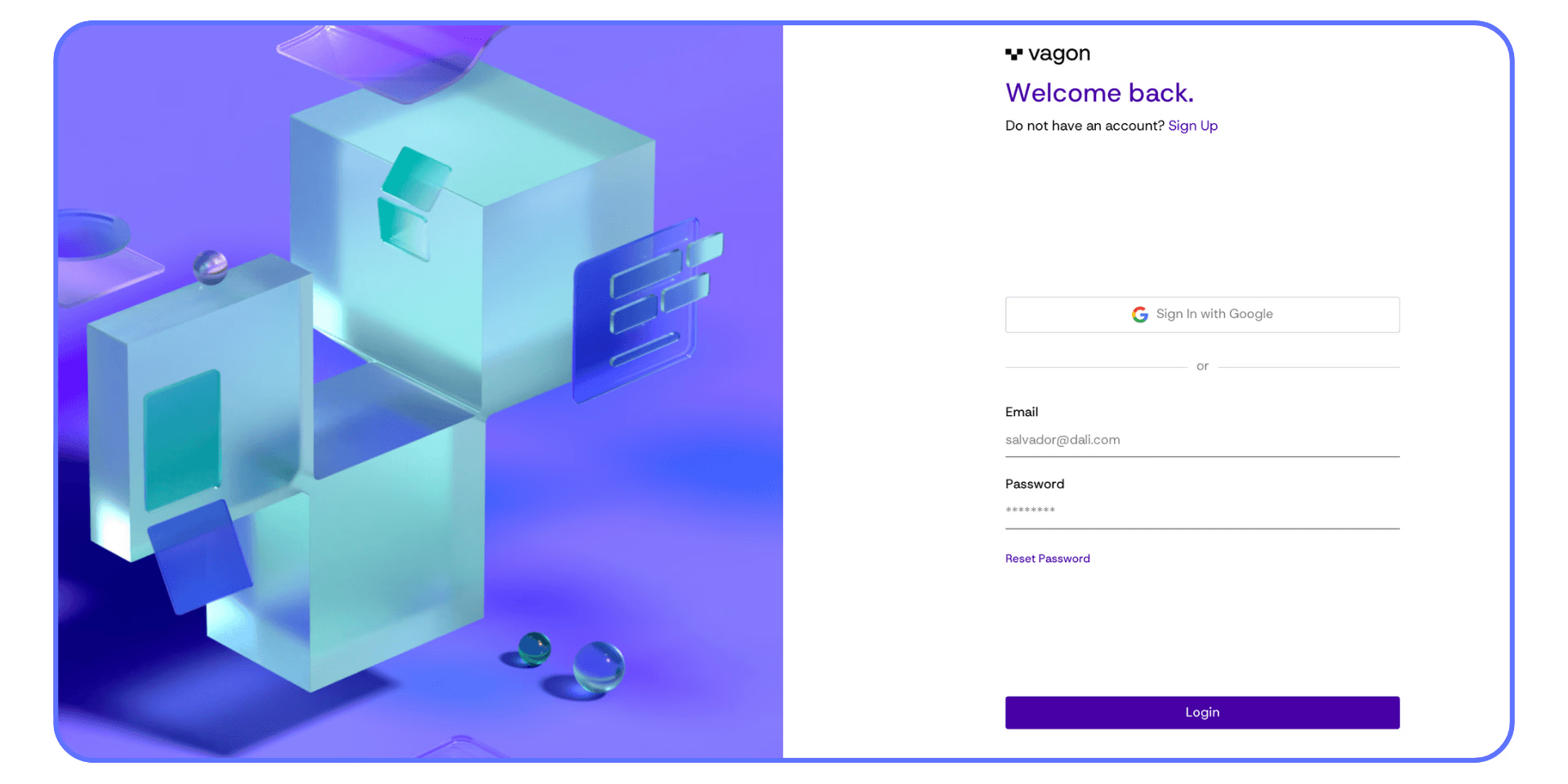 Vagon Cloud Computer login screen with browser-based access from any device
