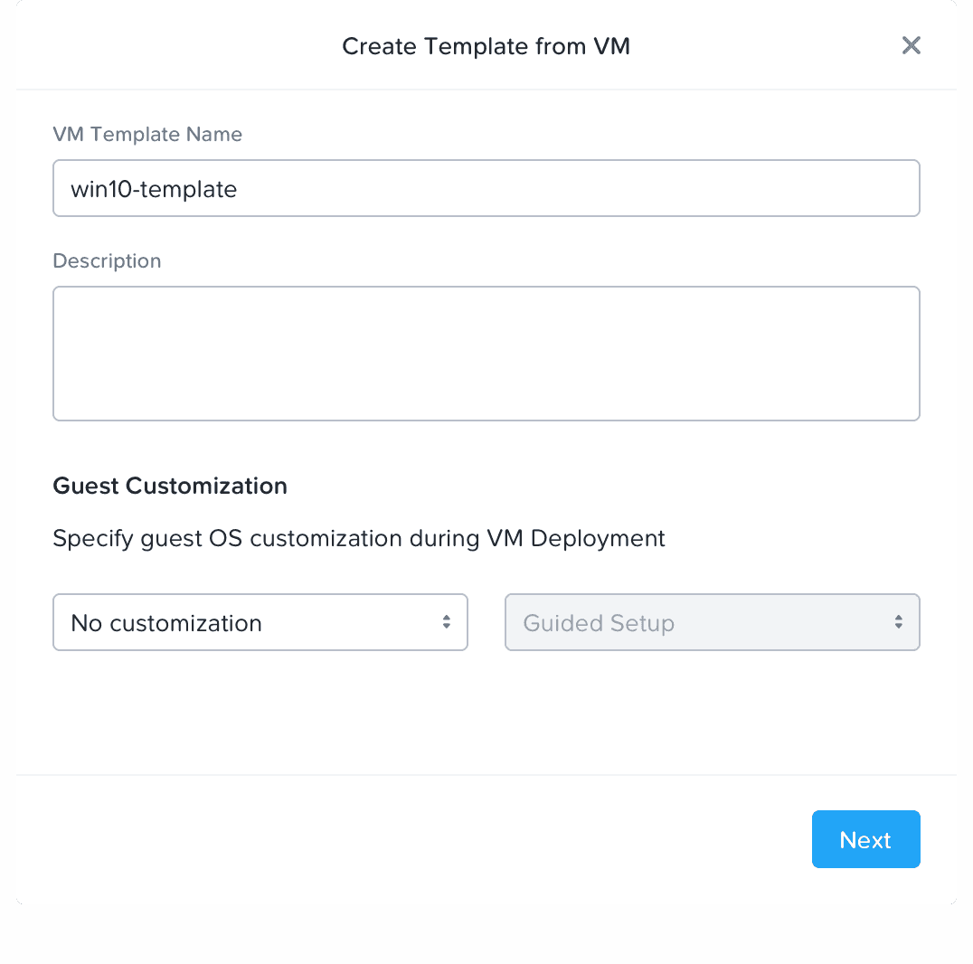 Creating a VM Template with no customization (pop-up)