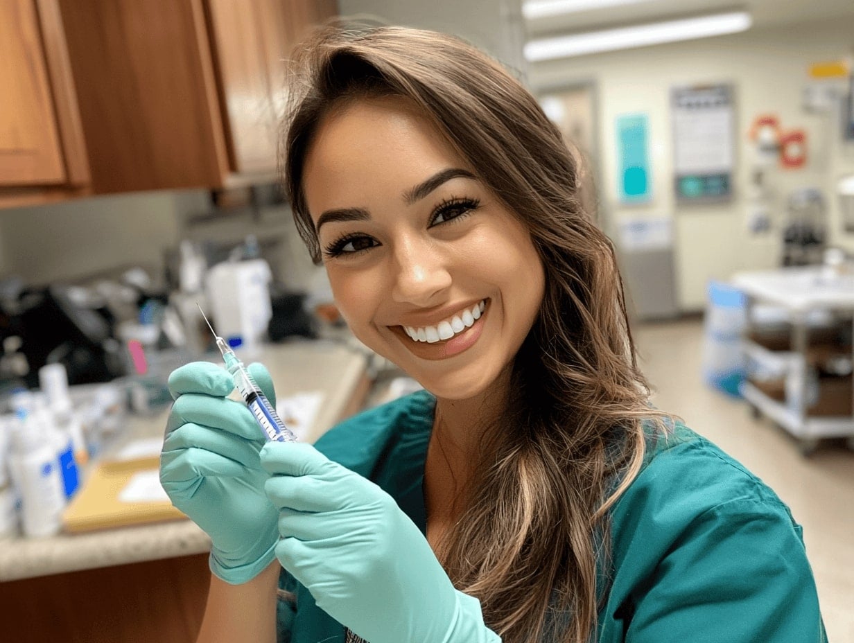 Nurse showing a vaccine