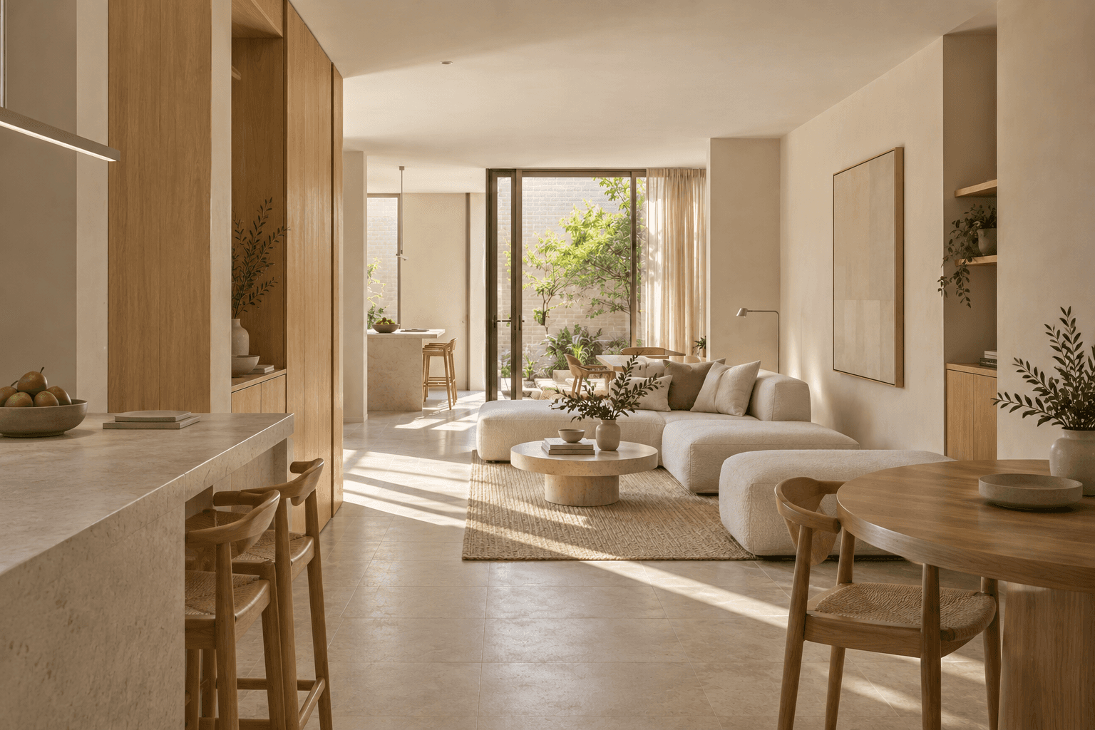 Living room sightline across built-in joinery