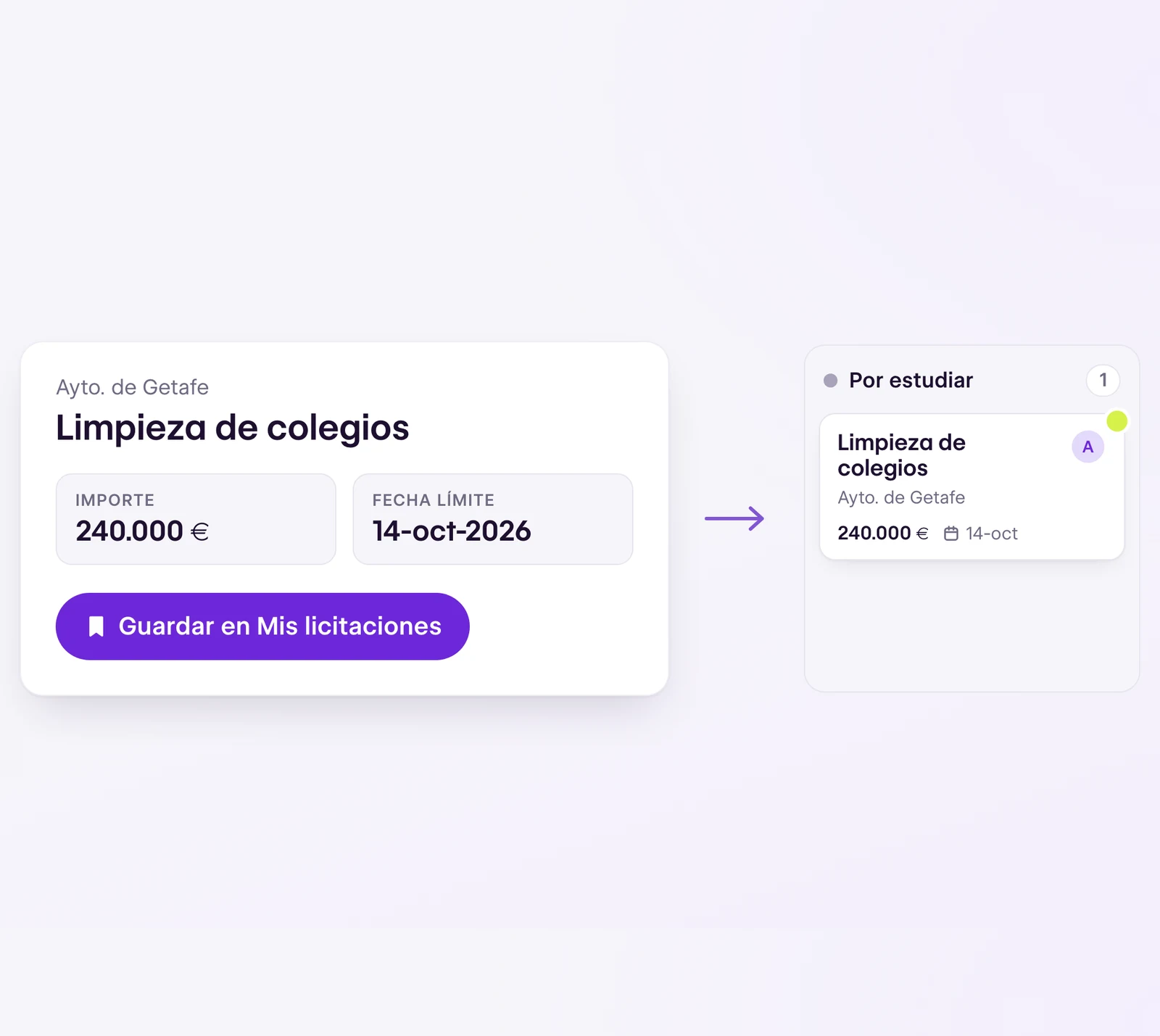 Licitación de limpieza de colegios del Ayuntamiento de Getafe guardada en Mis licitaciones