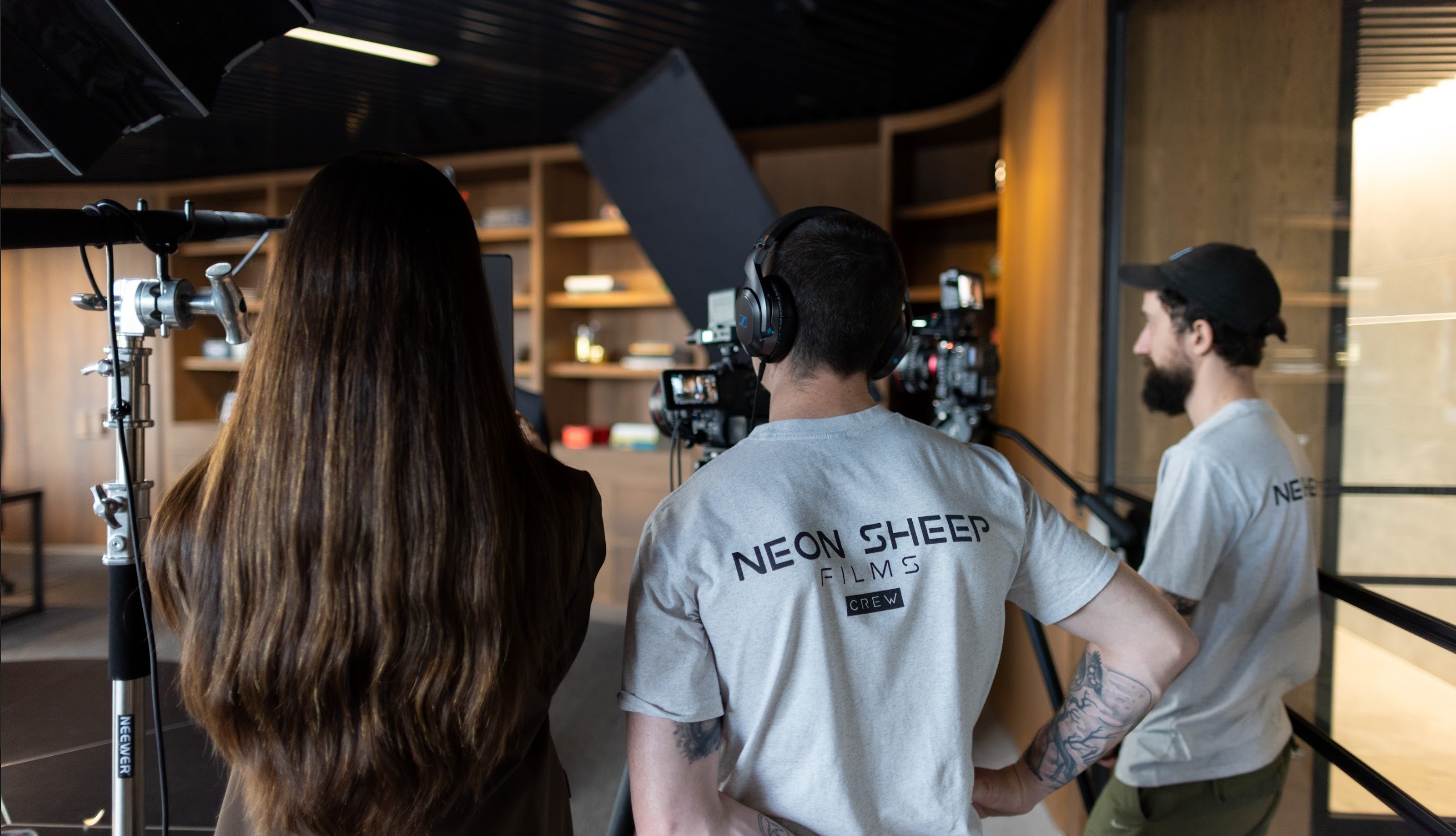 Neon Sheep Films corporate videographer team filming a client interview on location in Melbourne