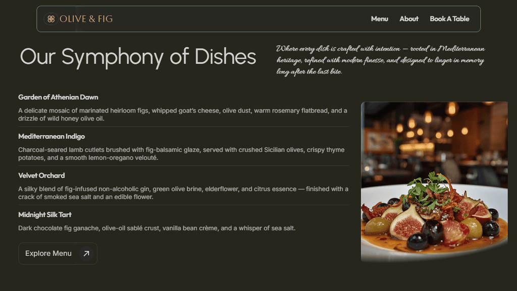 List of restaurant services including dining, catering, and bookings
