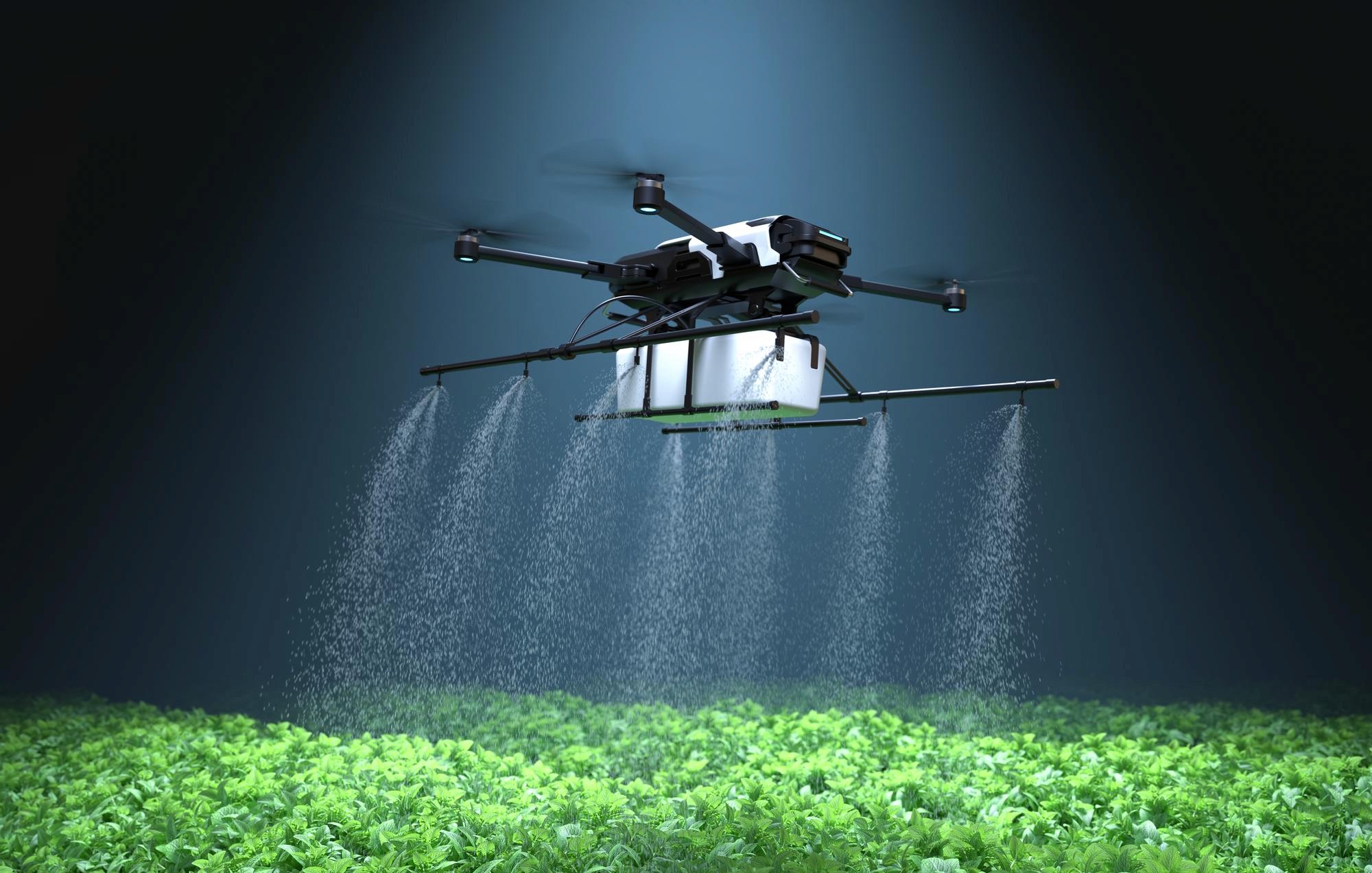 drone spraying water on crops