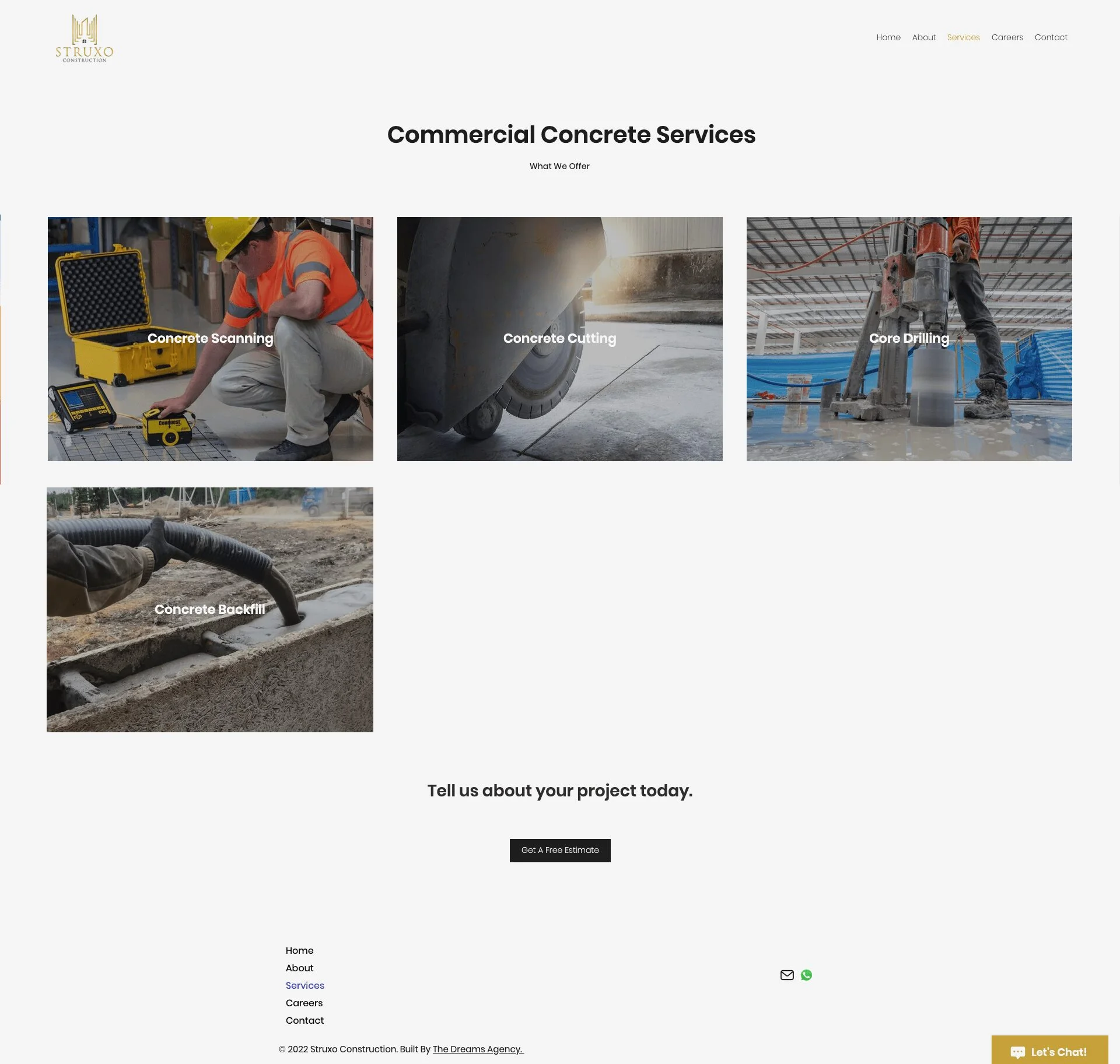 Commercial-Concrete-Services page for struxo website developed & designed by Dreams Agency Mississauga, Ontario