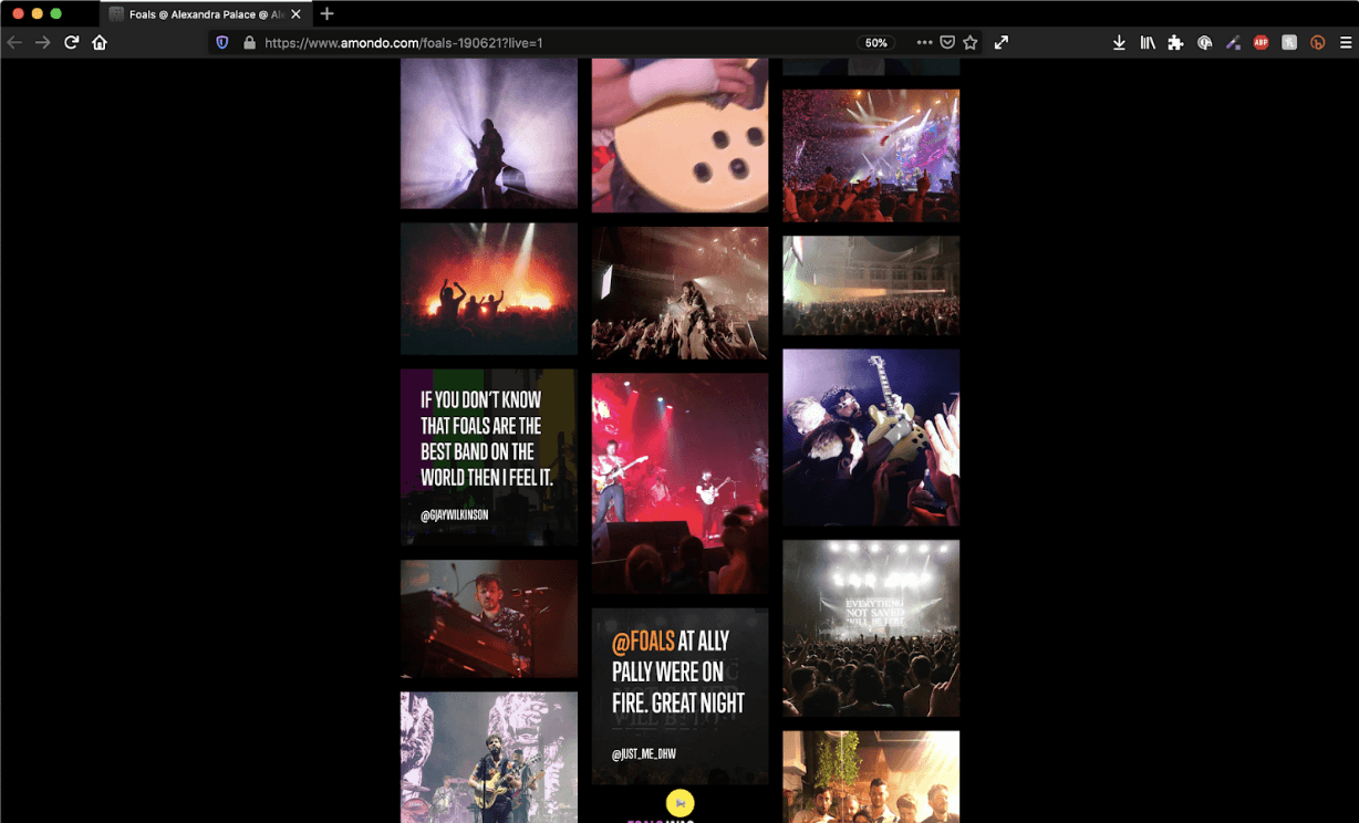 Amondo Gallery showing fan-contributed content activated in a branded format