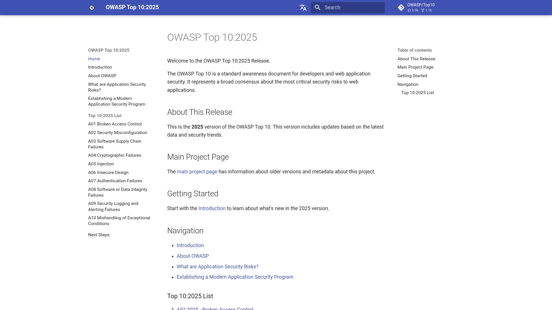 OWASP Top 10 2025 web application security risks list