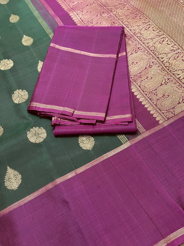 Dark Green and Magenta Kanchivaram Silk Saree