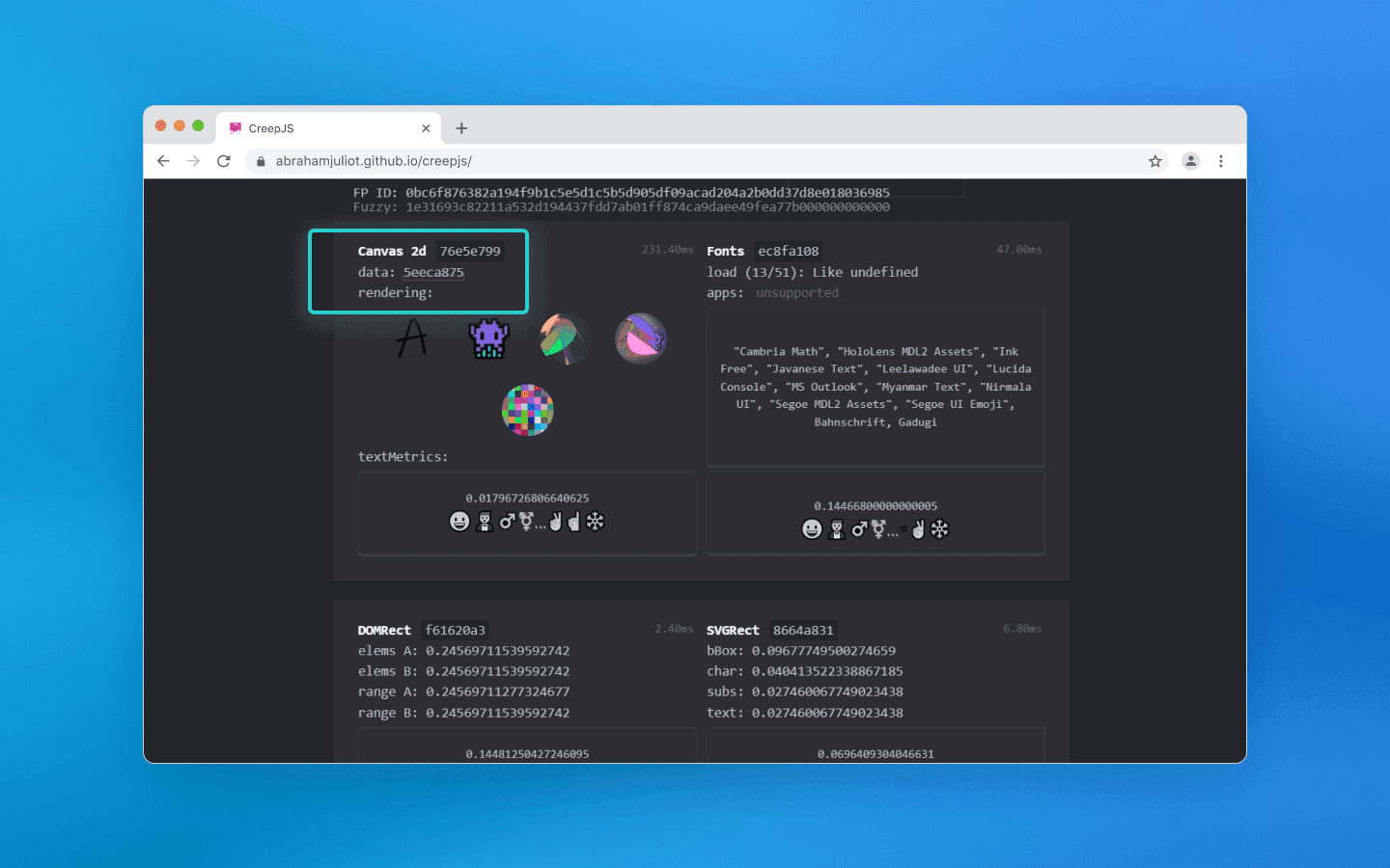 Advanced detection: CreepJS