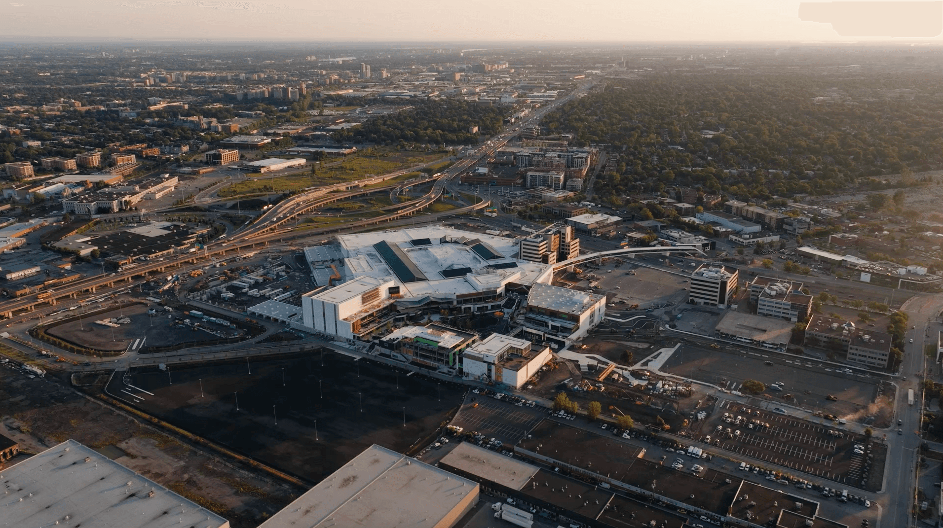 Aerial view of the royalmount shopping center