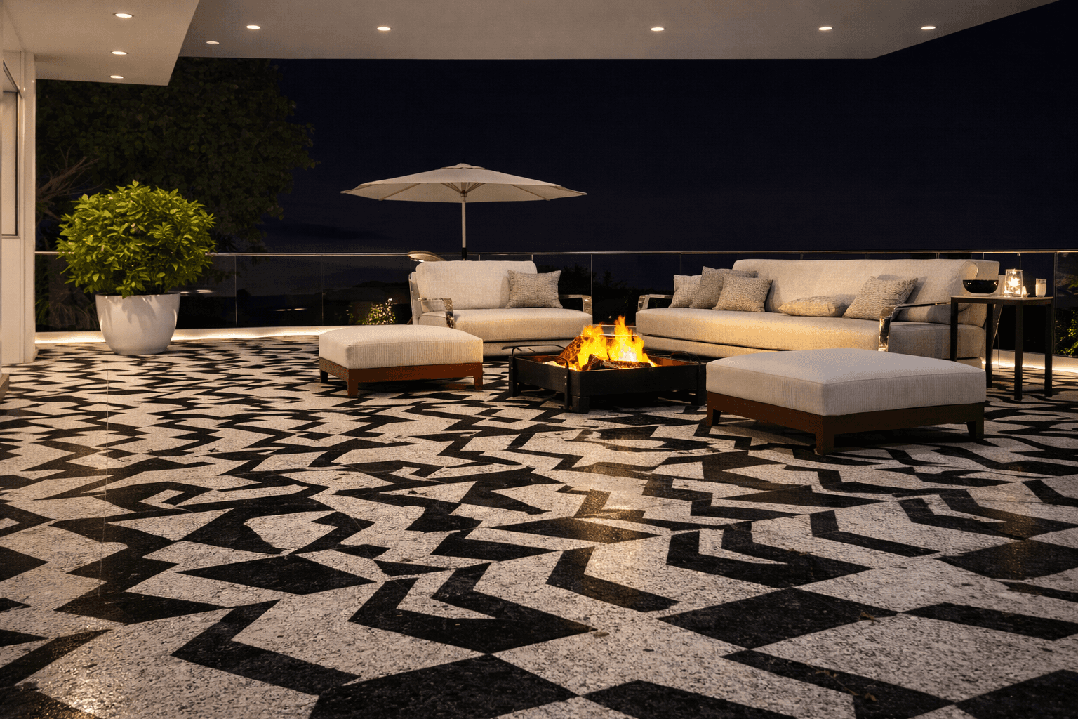 Symphony stone paving used in premium outdoor living space with modern architectural landscape design