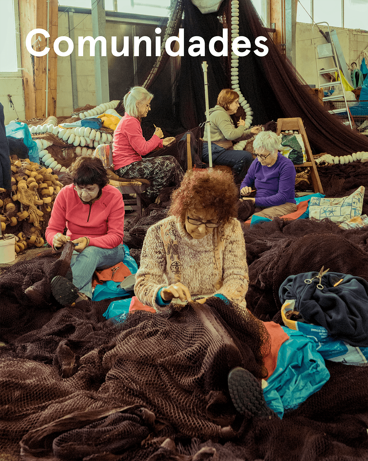  Women Netmenders sewing fishing nets