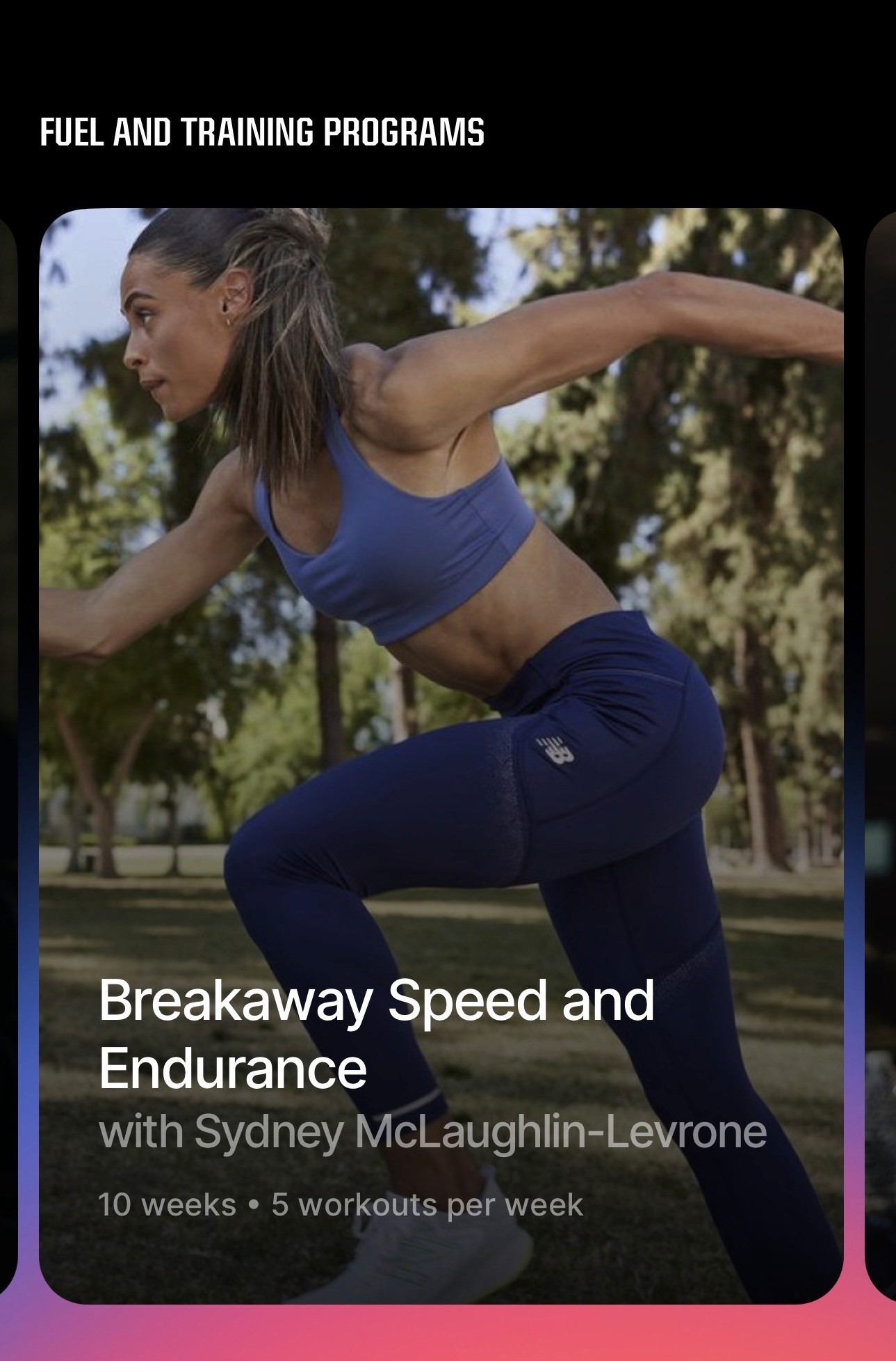 Screenshot of personalized training tile featuring woman track star.