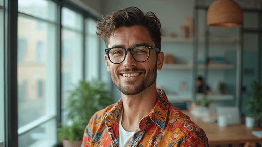 Woman and dog smile at the beach.