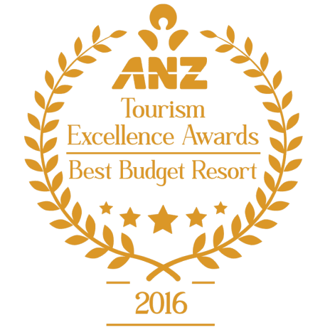 Uprising Beach Resort's gold award: ANZ Tourism Excellence Awards 2016, 'Best Budget Resort'.