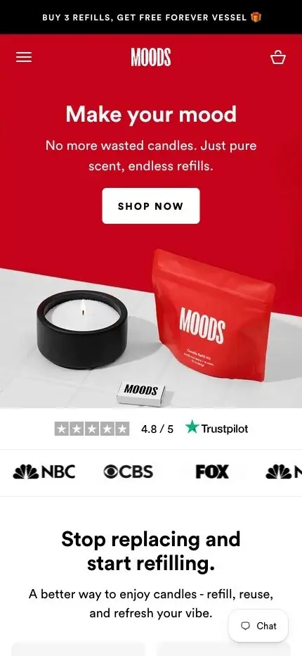 MOODS Shopify store on a phone