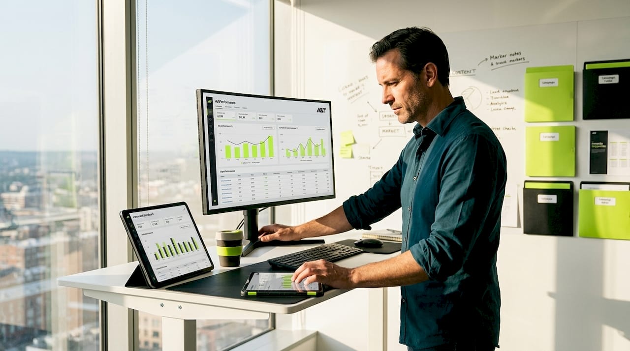 Analyst working on ad placement dashboard