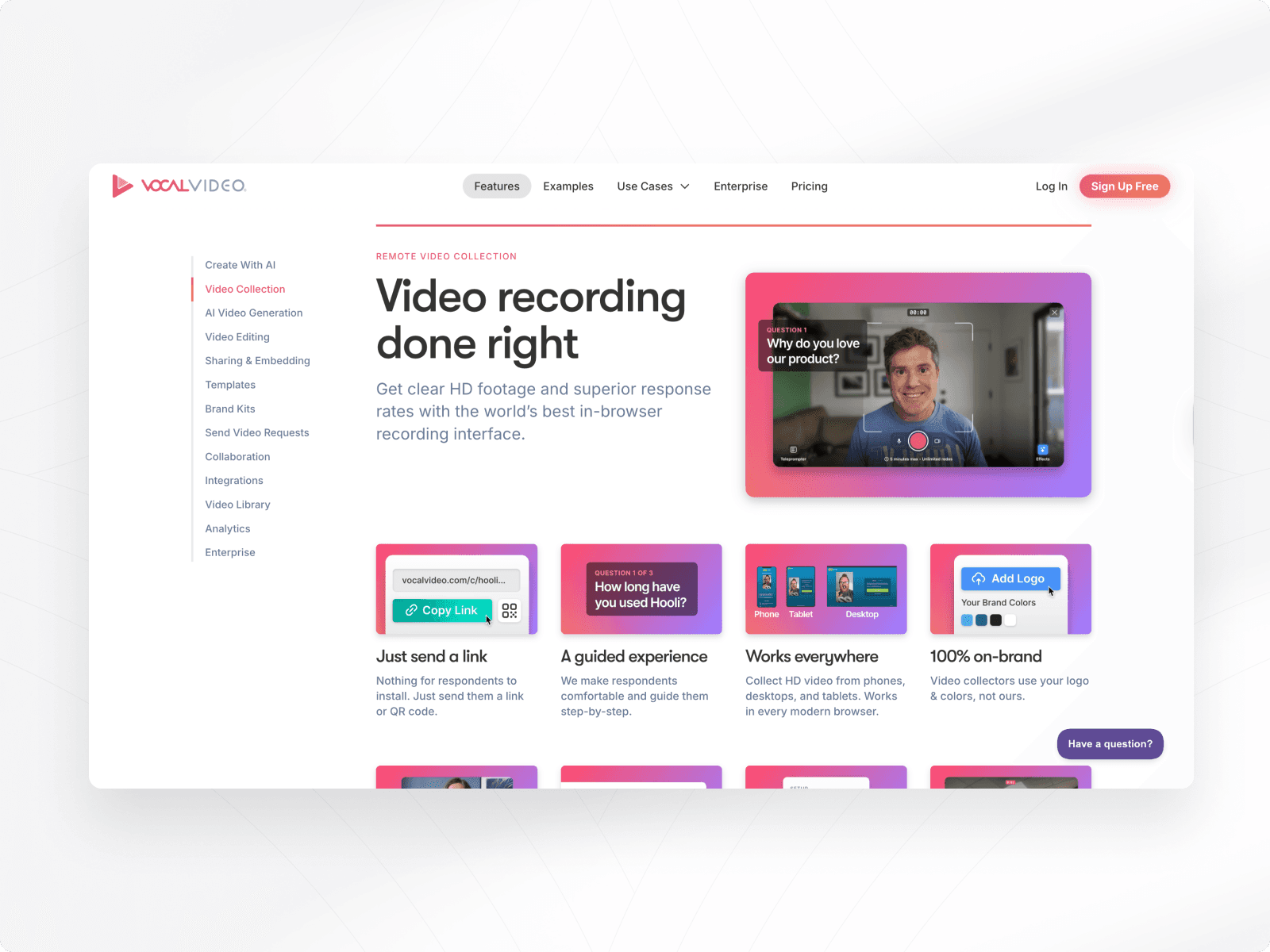 VocalVideo features page mockup