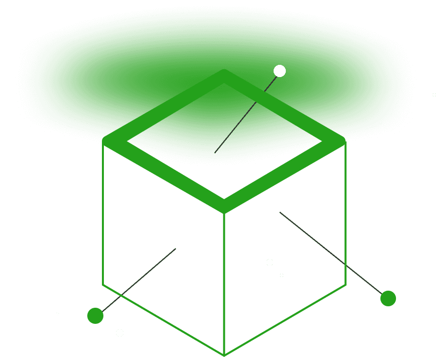 Green glowing cube representing advanced SEO
