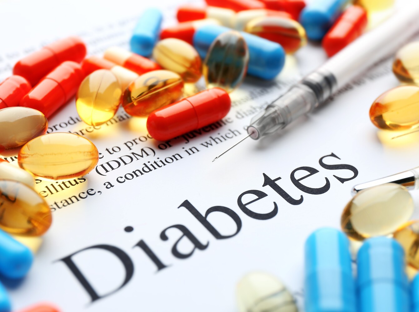 various types of medication for weight loss and diabetes on a diabetes information sheet