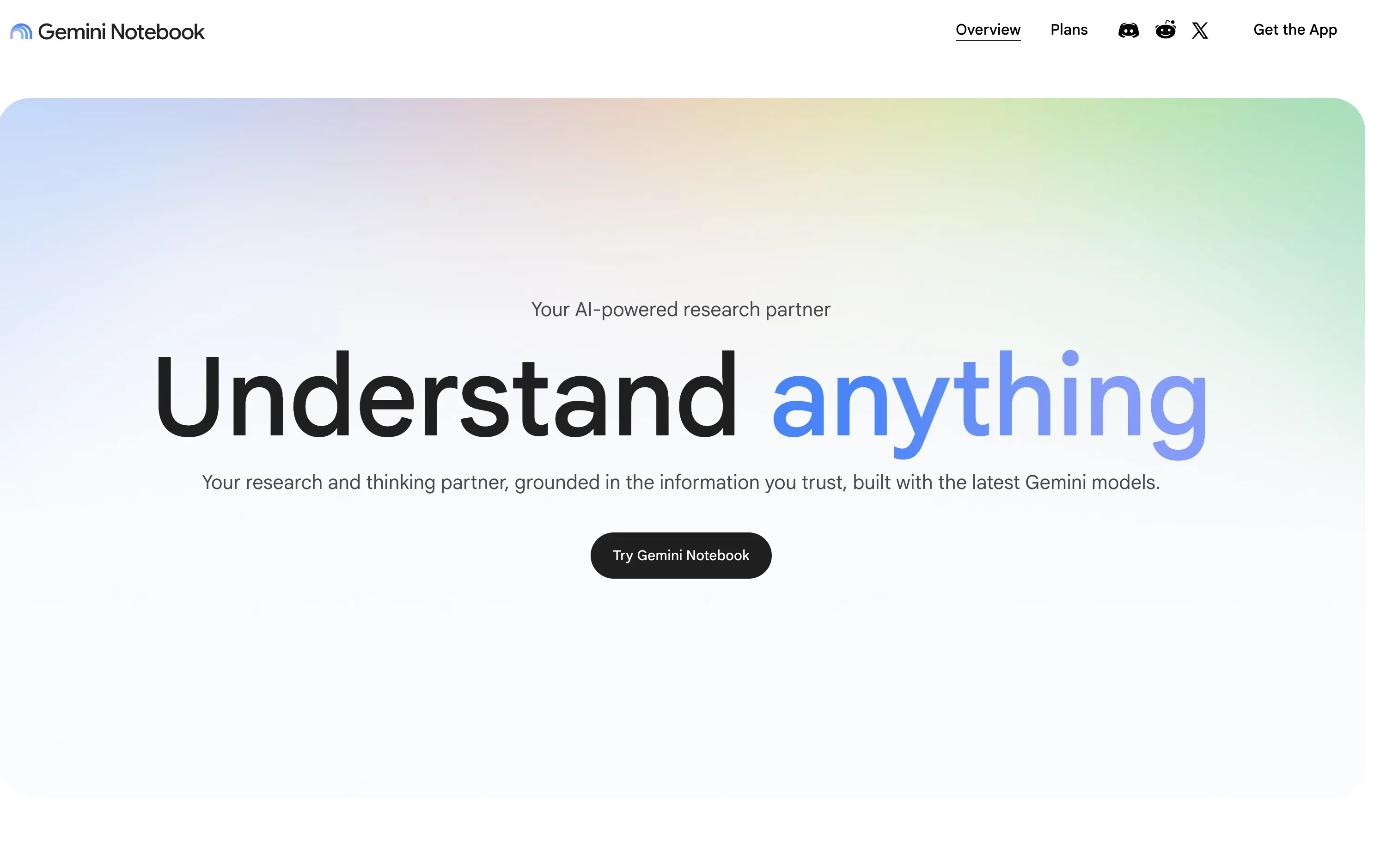 Google NotebookLM Homepage