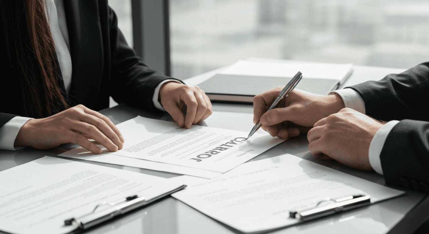 Signing a contract on desk
