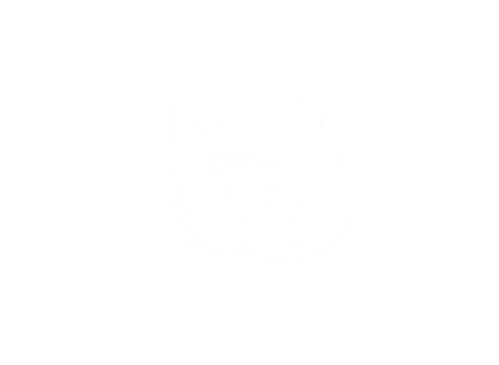 Glowing laptop with code symbols representing development and technical support.