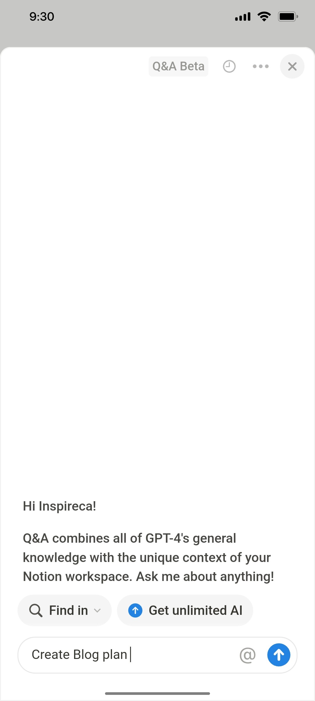 Notion App Create Blog plan Screen