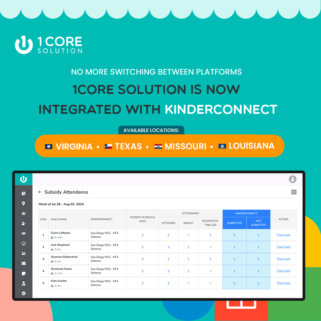 1Core Solution Integrated with Kinderconnect