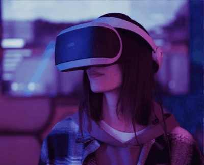 a woman wearing a VR headset