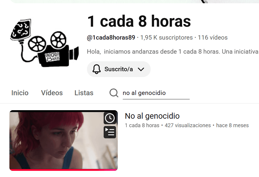 canal de youtube "1 cada 8 horas"