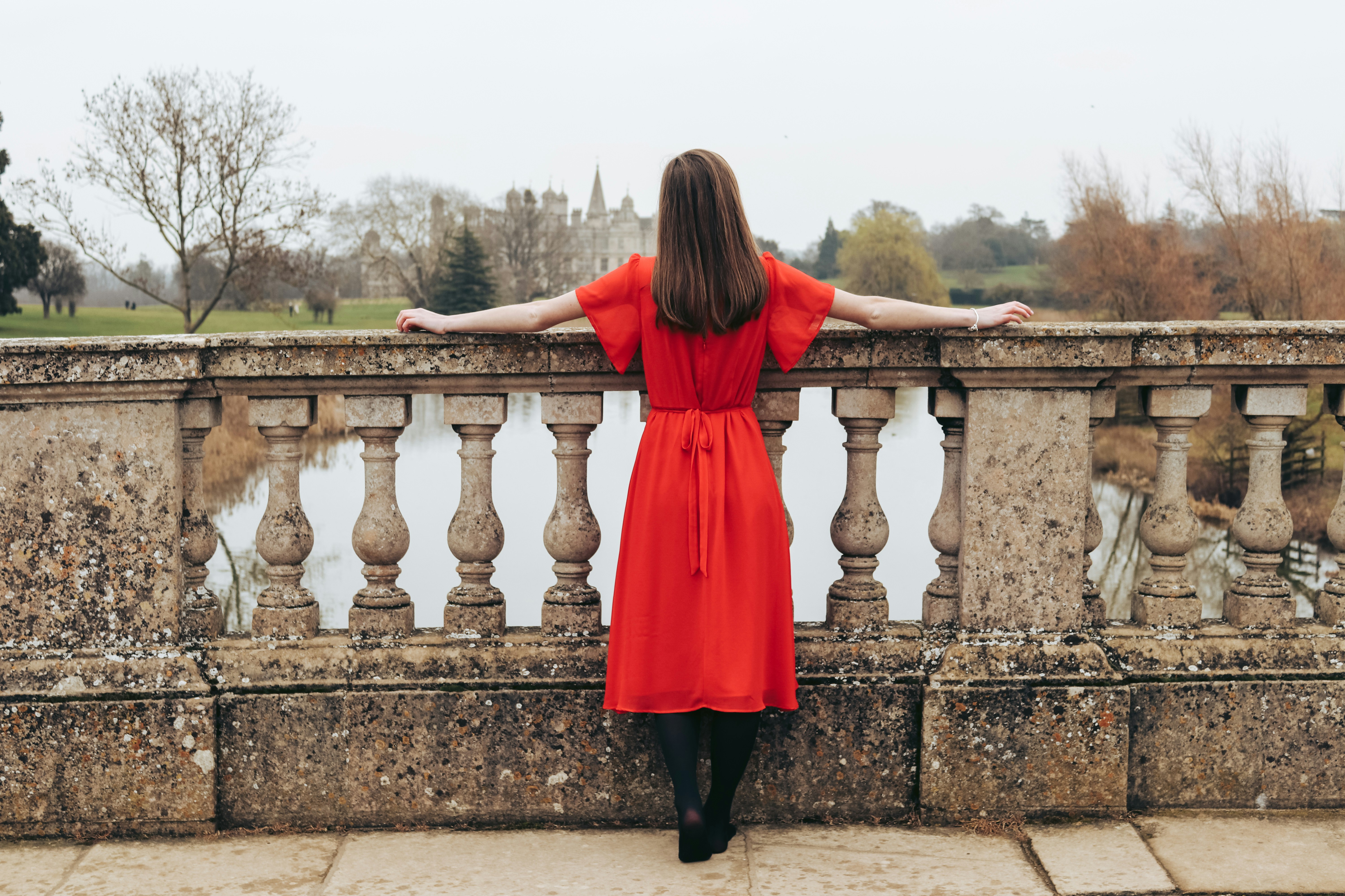 Girl Standing on Bridge-  Fall Winery Outfits