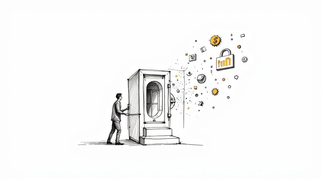 A person working on a laptop with data visualizations in the background, illustrating the concept of extracting and analyzing web data.