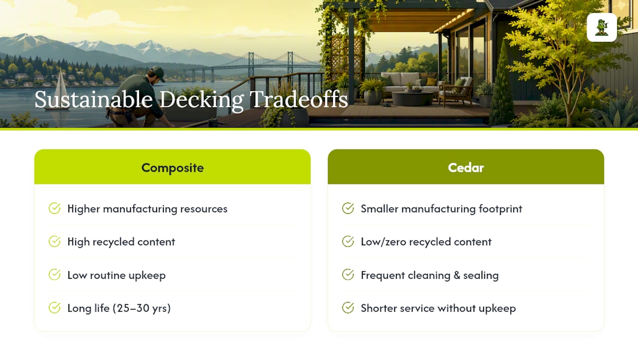 Composite and cedar sustainability tradeoff comparison