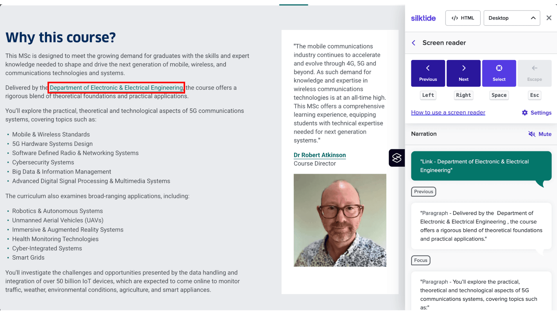 An image of Stratclyde university showing how link text is contextualised within website copy