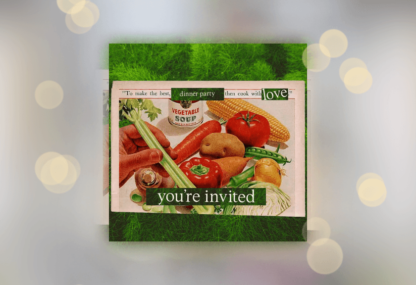 Thanksgiving magazine-style layout featuring turkey, cranberry sauce, and “You’re invited.”