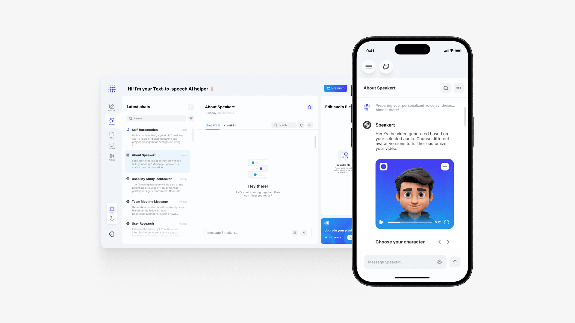 Speakert AI app on desktop and mobile screens