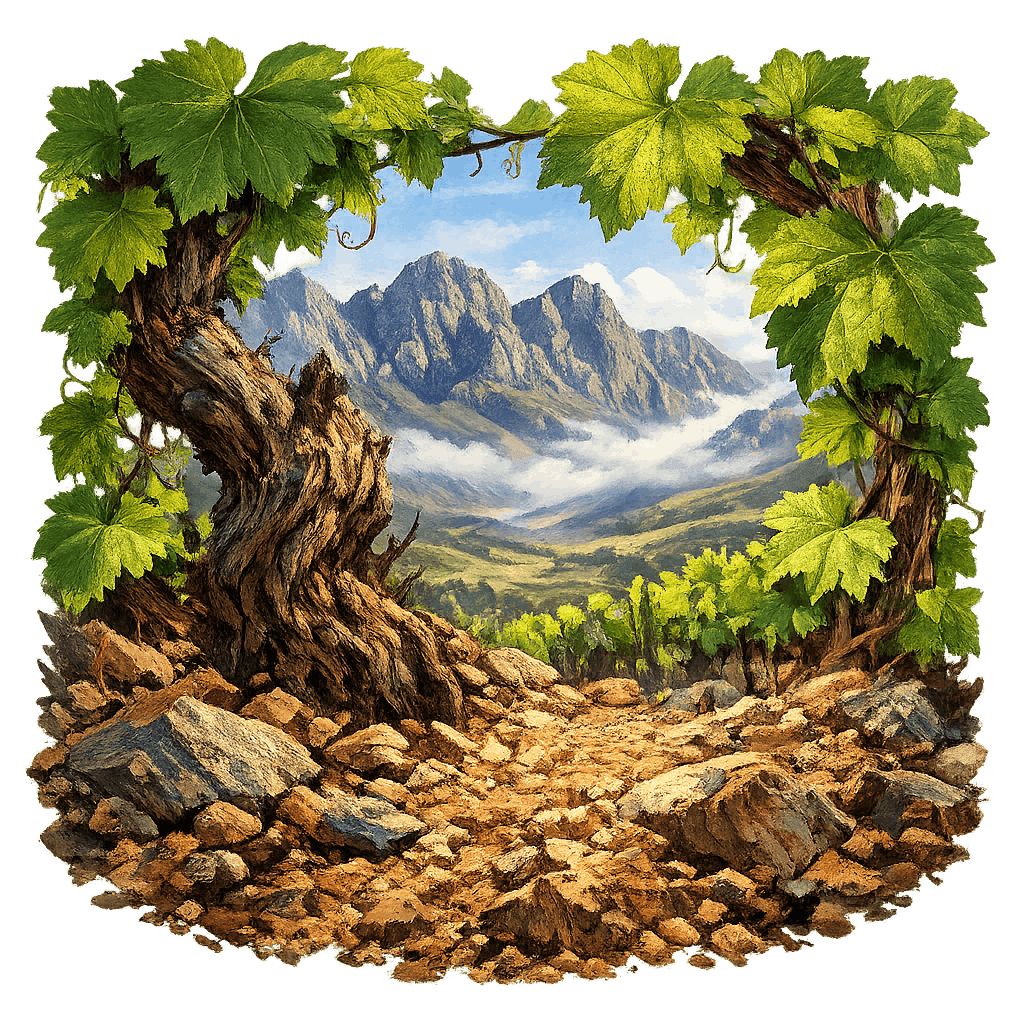 Detailed graphic of the Hemel-en-Aarde Valley wine region.