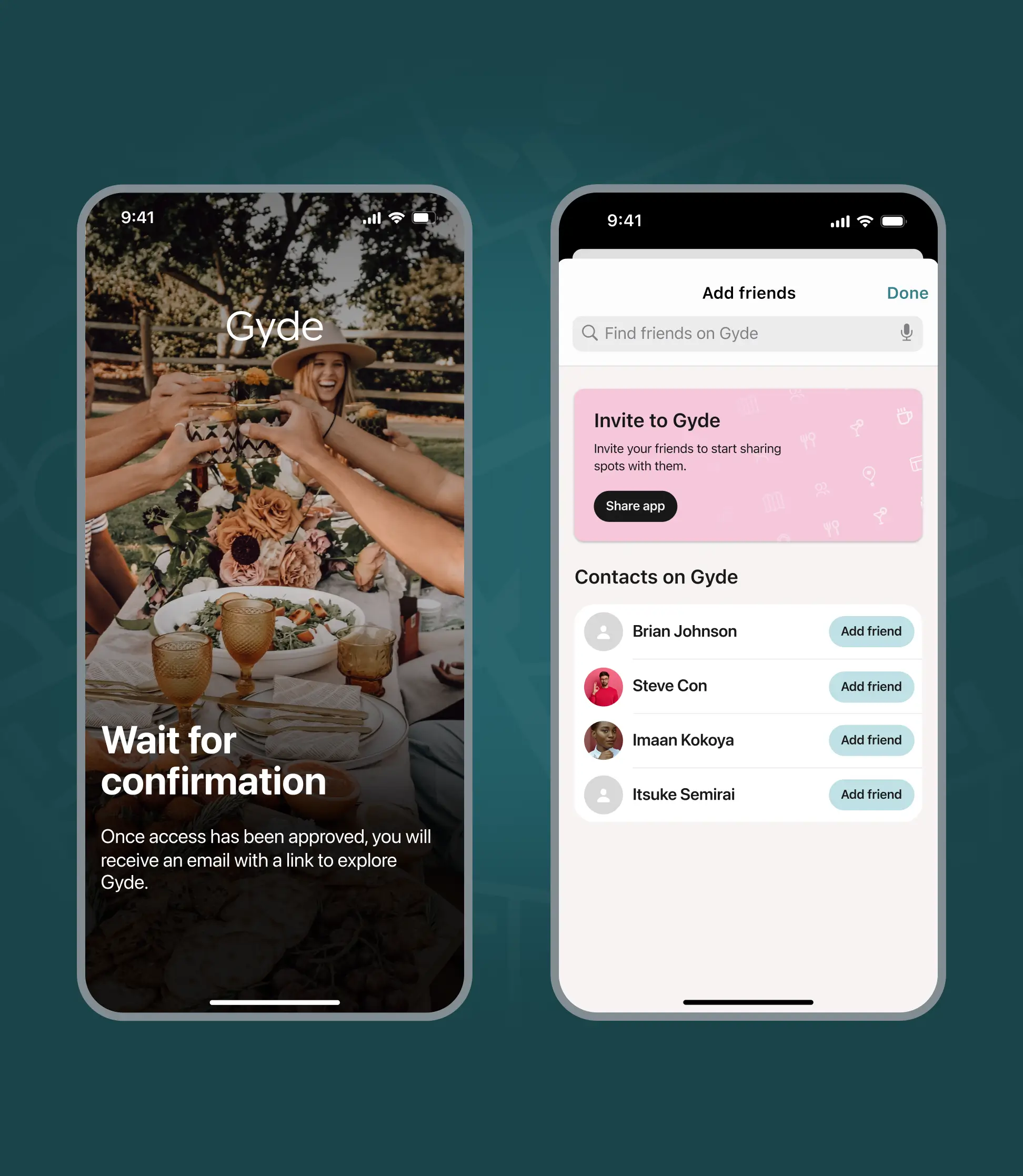 Invitation flow for Gyde
