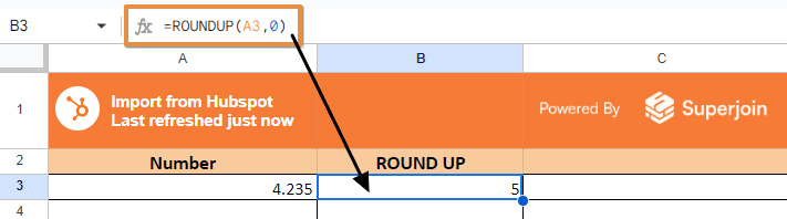=ROUNDUP(A3, 0)